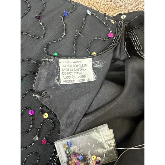 NWT Vintage Women's Cut Silk Black Rainbow Beaded Midi Cocktail Dress Size 4 - Picture 7 of 7